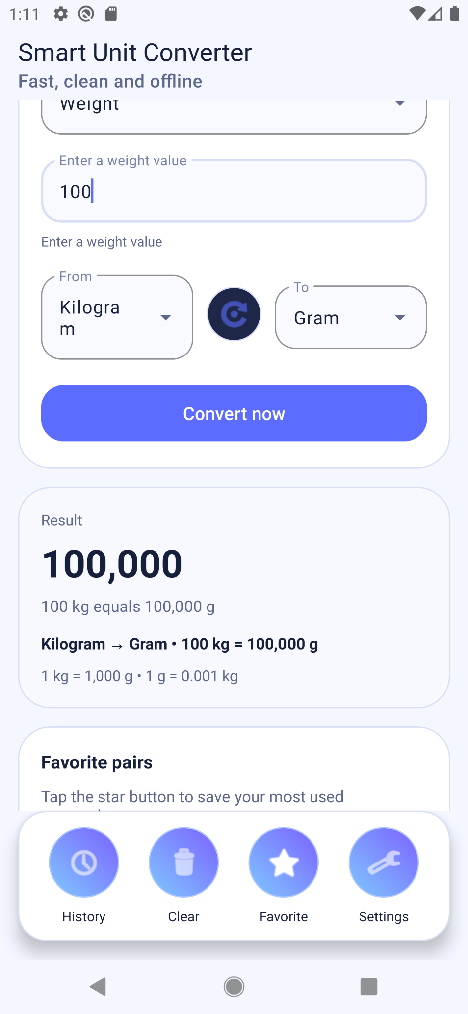 Conversion result screen